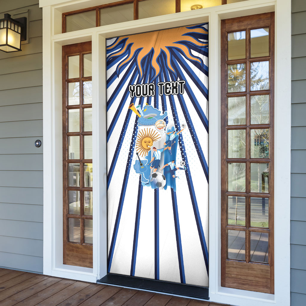 Personalized Argentina National Football Door Cover Sun Of May Retro Starburst Graphic Art