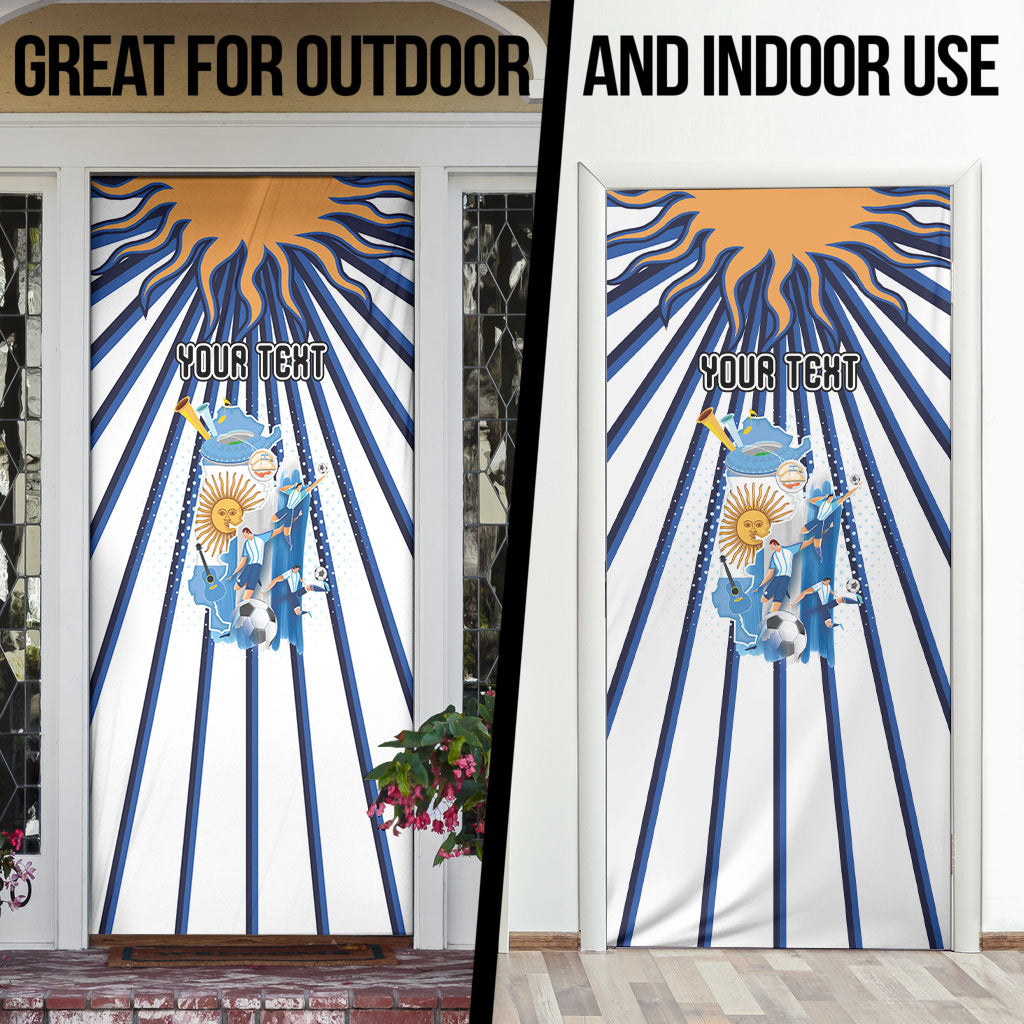 Personalized Argentina National Football Door Cover Sun Of May Retro Starburst Graphic Art
