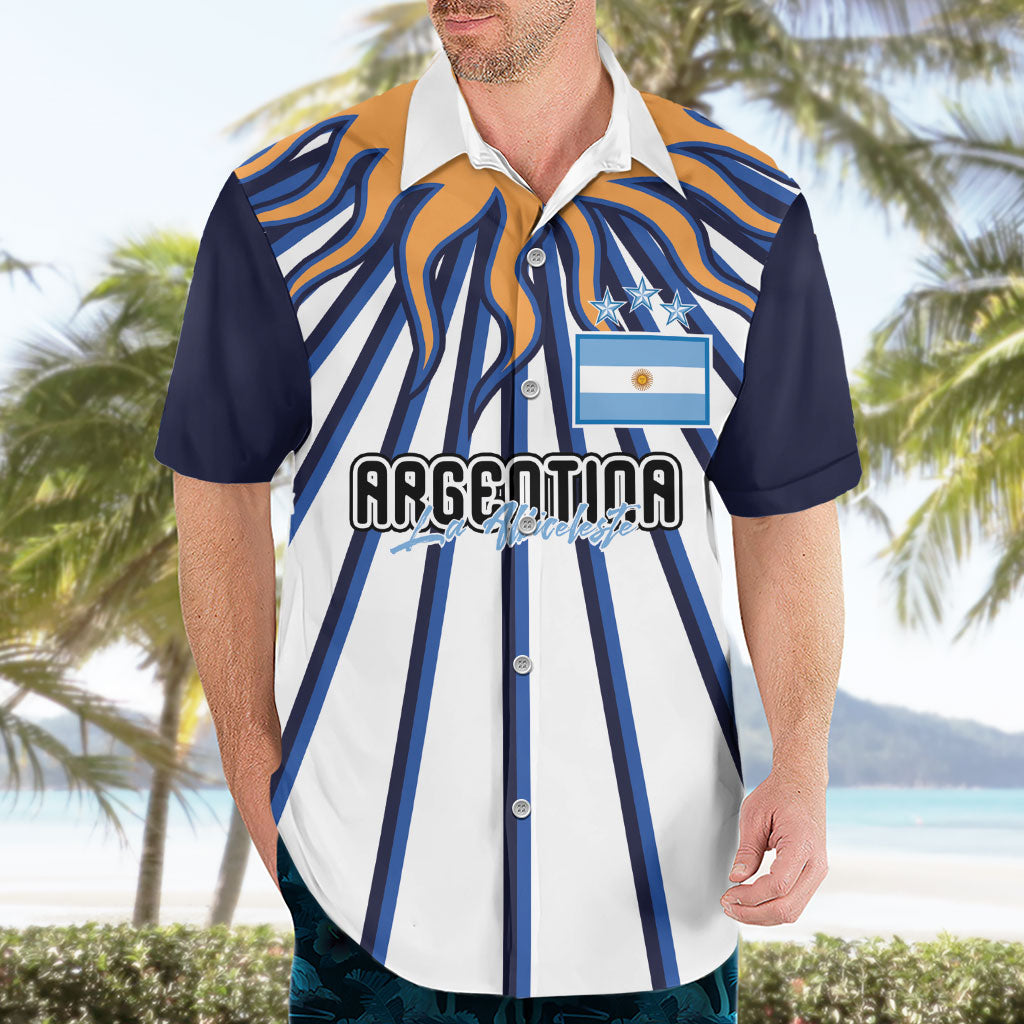 Personalized Argentina National Football Hawaiian Shirt Sun Of May Retro Starburst Graphic Art