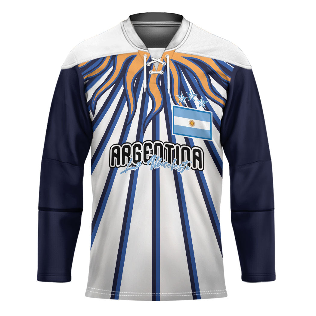 Personalized Argentina National Football Hockey Jersey Sun Of May Retro Starburst Graphic Art