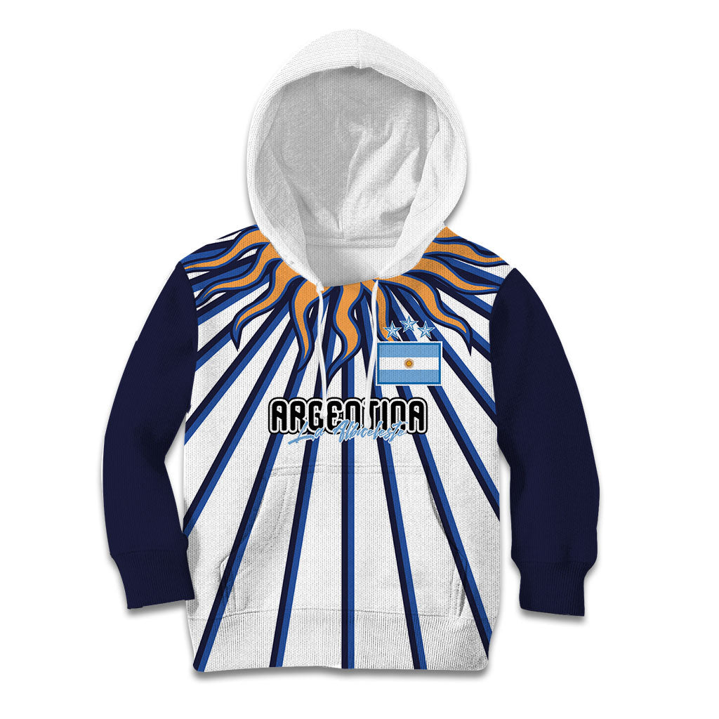 Personalized Argentina National Football Kid Hoodie Sun Of May Retro Starburst Graphic Art