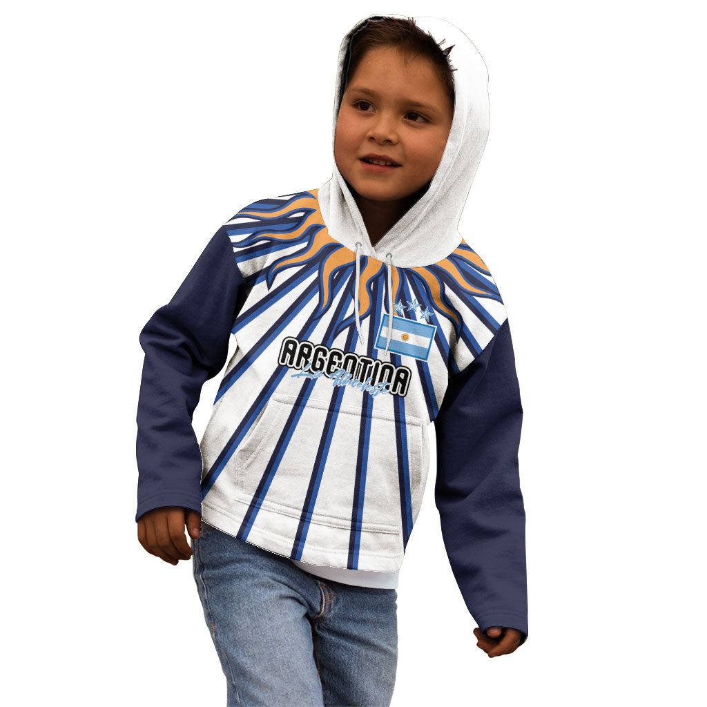 Personalized Argentina National Football Kid Hoodie Sun Of May Retro Starburst Graphic Art