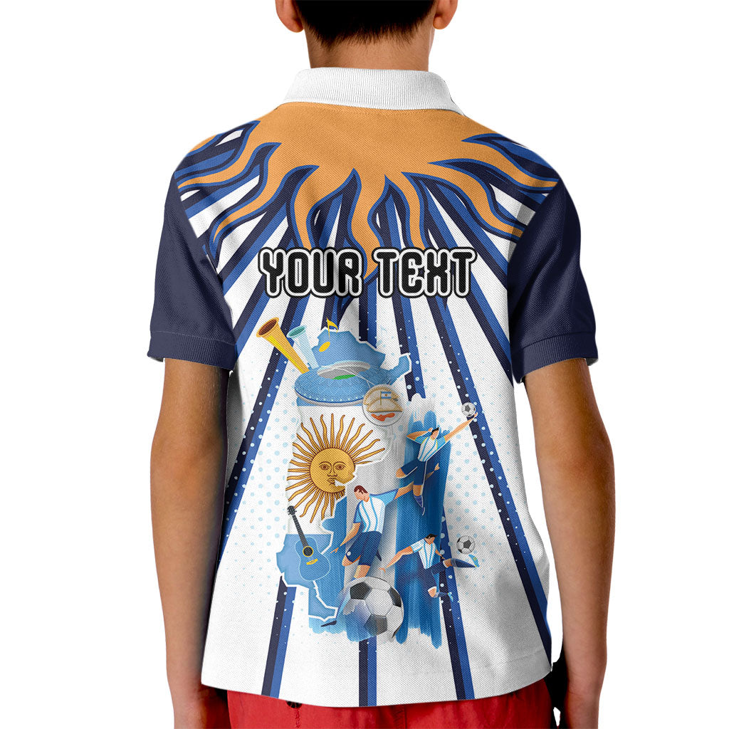 Personalized Argentina National Football Kid Polo Shirt Sun Of May Retro Starburst Graphic Art