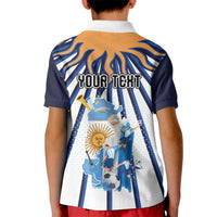 Personalized Argentina National Football Kid Polo Shirt Sun Of May Retro Starburst Graphic Art