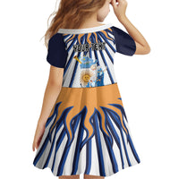 Personalized Argentina National Football Kid Short Sleeve Dress Sun Of May Retro Starburst Graphic Art