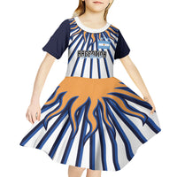 Personalized Argentina National Football Kid Short Sleeve Dress Sun Of May Retro Starburst Graphic Art