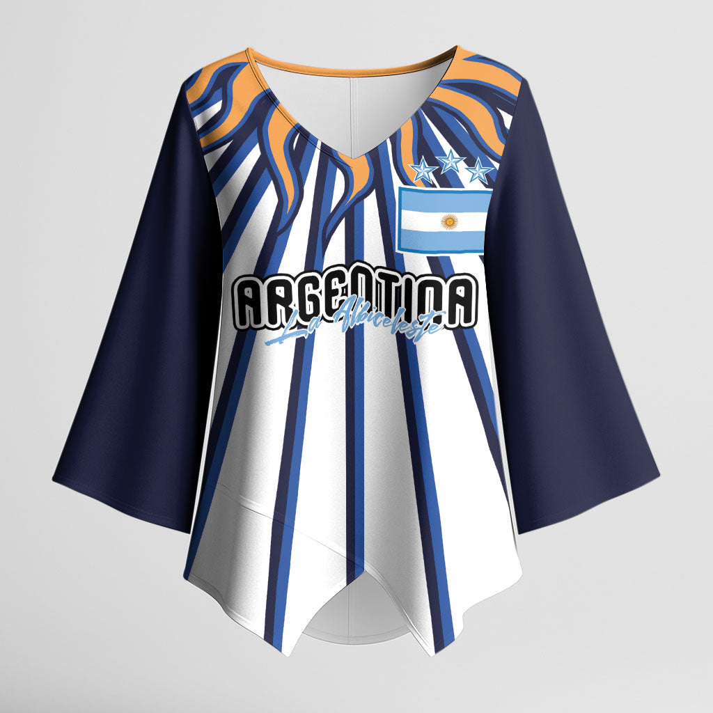 Personalized Argentina National Football Kimono Sleeve Blouse Sun Of May Retro Starburst Graphic Art