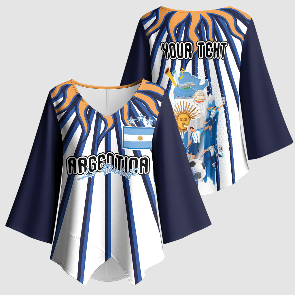 Personalized Argentina National Football Kimono Sleeve Blouse Sun Of May Retro Starburst Graphic Art