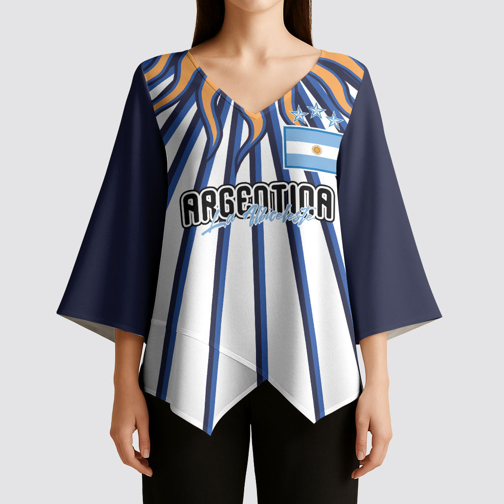 Personalized Argentina National Football Kimono Sleeve Blouse Sun Of May Retro Starburst Graphic Art