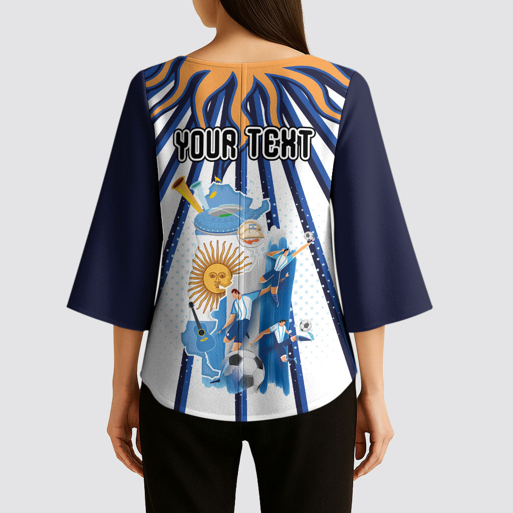 Personalized Argentina National Football Kimono Sleeve Blouse Sun Of May Retro Starburst Graphic Art
