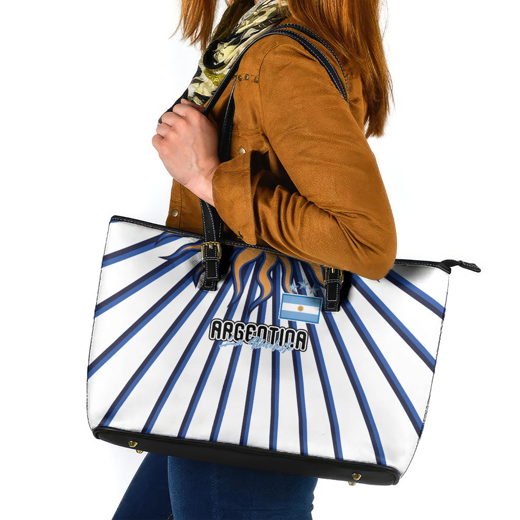 Argentina National Football Leather Tote Bag Sun Of May Retro Starburst Graphic Art