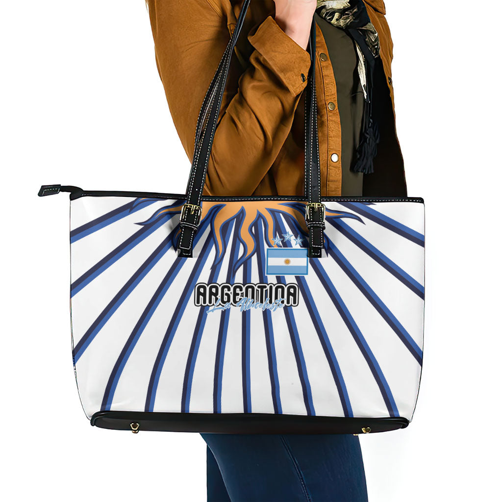 Argentina National Football Leather Tote Bag Sun Of May Retro Starburst Graphic Art
