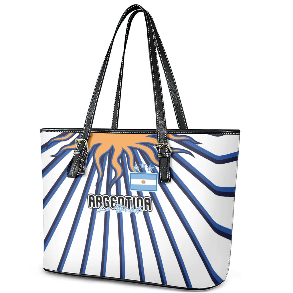 Argentina National Football Leather Tote Bag Sun Of May Retro Starburst Graphic Art