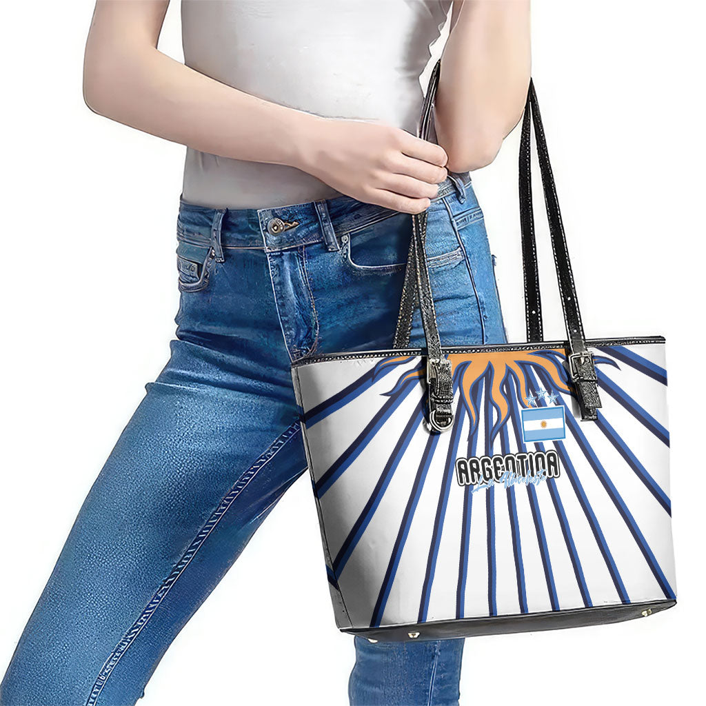 Argentina National Football Leather Tote Bag Sun Of May Retro Starburst Graphic Art