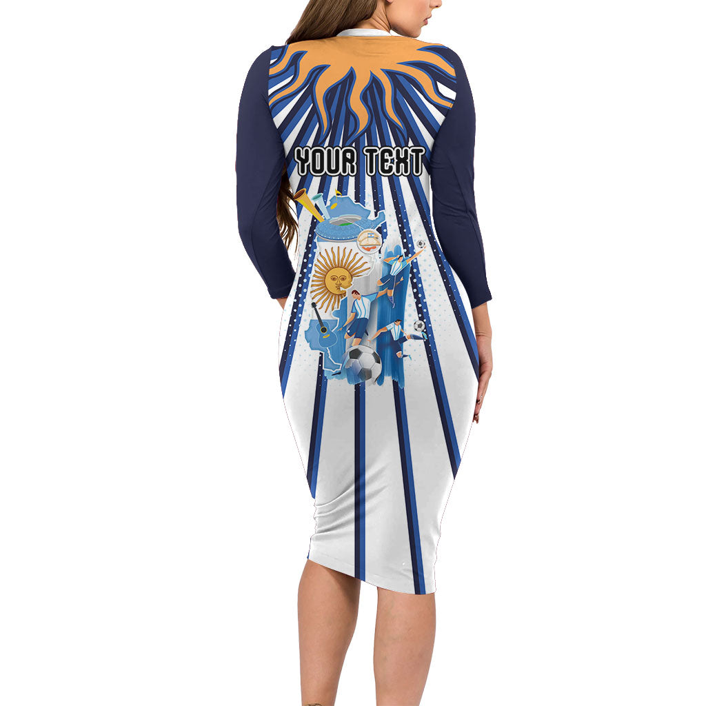 Personalized Argentina National Football Long Sleeve Bodycon Dress Sun Of May Retro Starburst Graphic Art