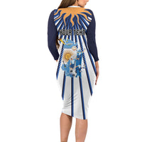 Personalized Argentina National Football Long Sleeve Bodycon Dress Sun Of May Retro Starburst Graphic Art