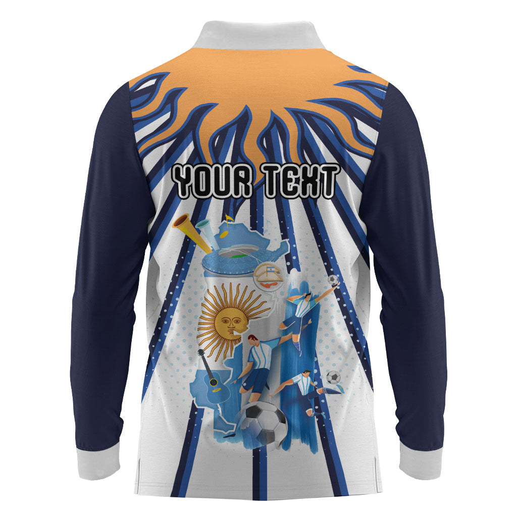 Personalized Argentina National Football Long Sleeve Polo Shirt Sun Of May Retro Starburst Graphic Art
