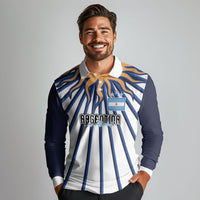 Personalized Argentina National Football Long Sleeve Polo Shirt Sun Of May Retro Starburst Graphic Art