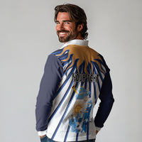Personalized Argentina National Football Long Sleeve Polo Shirt Sun Of May Retro Starburst Graphic Art