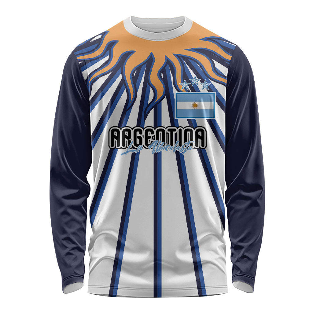 Personalized Argentina National Football Long Sleeve Shirt Sun Of May Retro Starburst Graphic Art