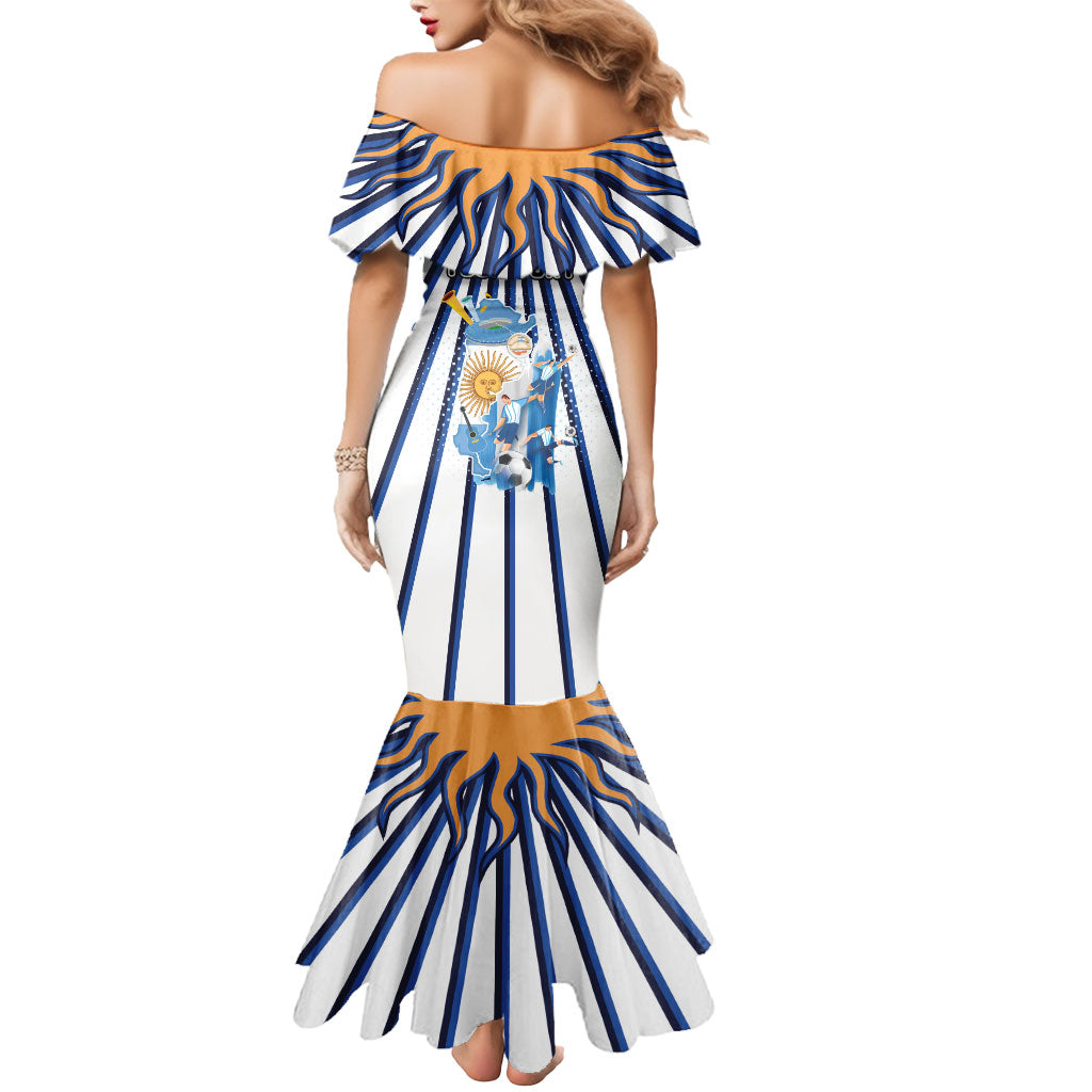 Personalized Argentina National Football Mermaid Dress Sun Of May Retro Starburst Graphic Art