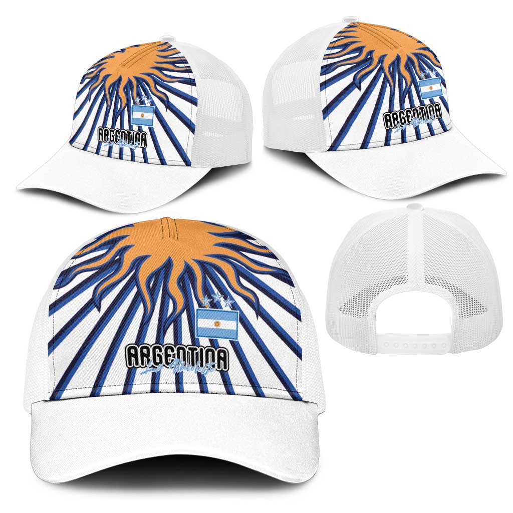 Argentina National Football Mesh Trucker Cap Sun Of May Retro Starburst Graphic Art