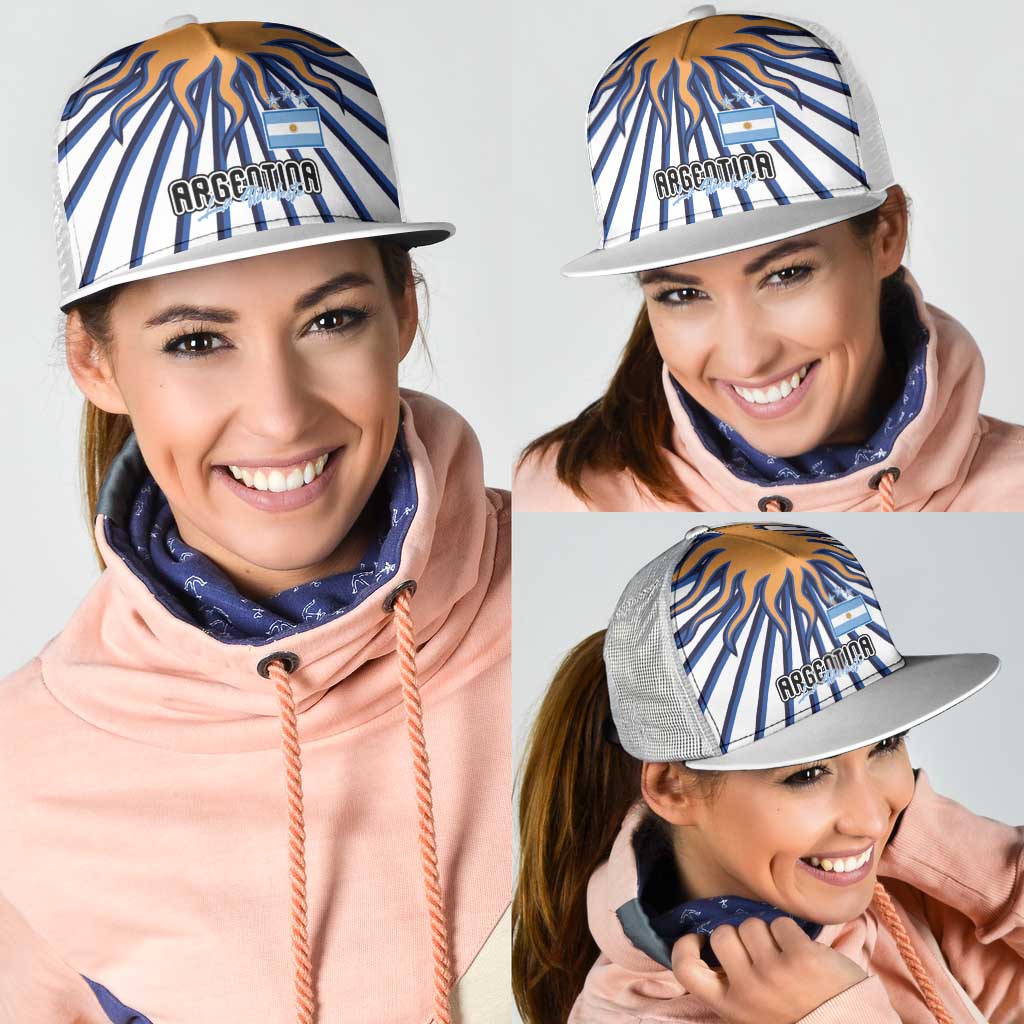 Argentina National Football Mesh Trucker Cap Sun Of May Retro Starburst Graphic Art