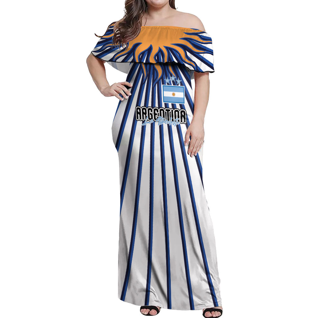 Personalized Argentina National Football Off Shoulder Maxi Dress Sun Of May Retro Starburst Graphic Art