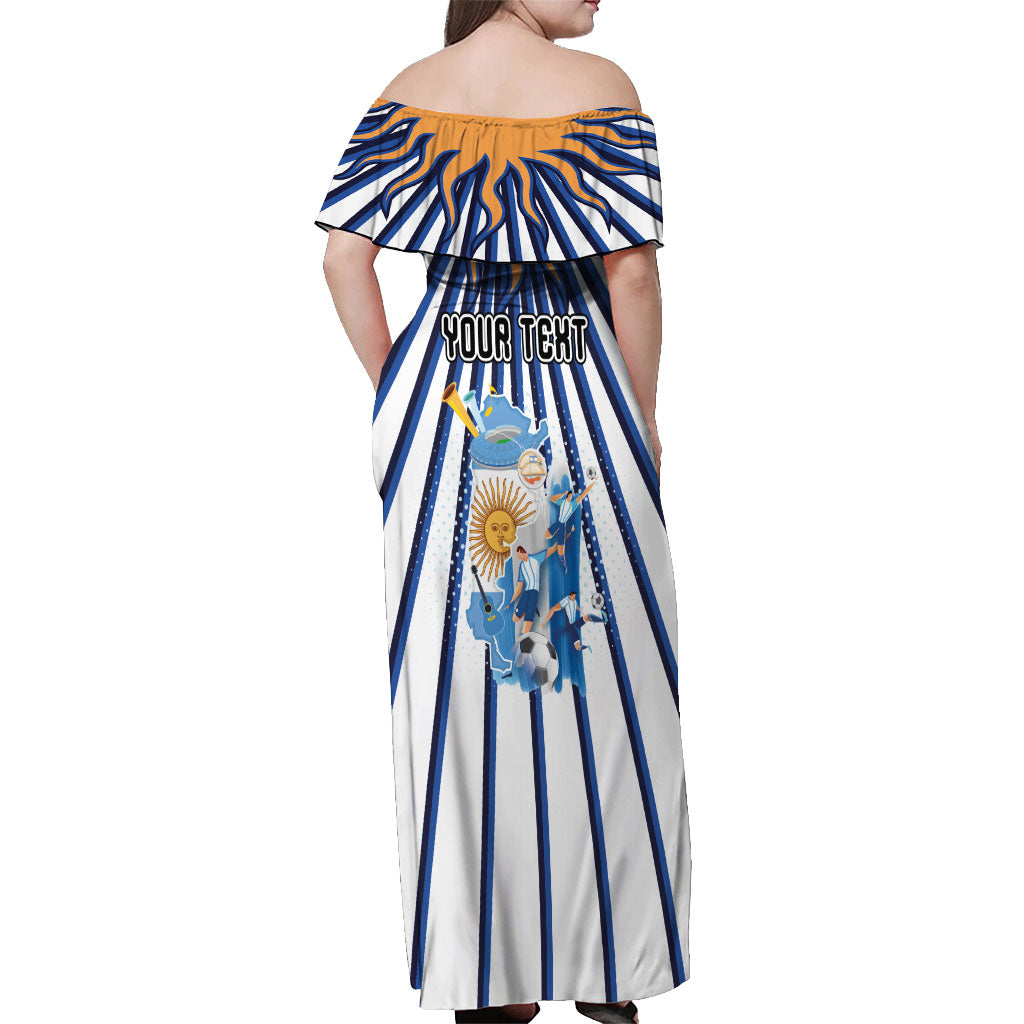 Personalized Argentina National Football Off Shoulder Maxi Dress Sun Of May Retro Starburst Graphic Art