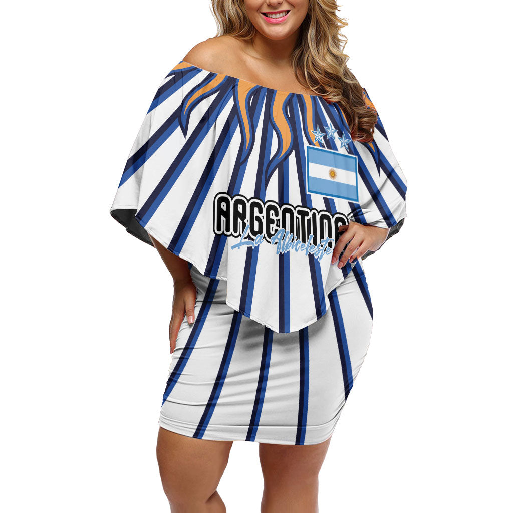 Personalized Argentina National Football Off Shoulder Short Dress Sun Of May Retro Starburst Graphic Art