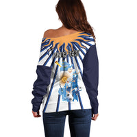Personalized Argentina National Football Off Shoulder Sweater Sun Of May Retro Starburst Graphic Art