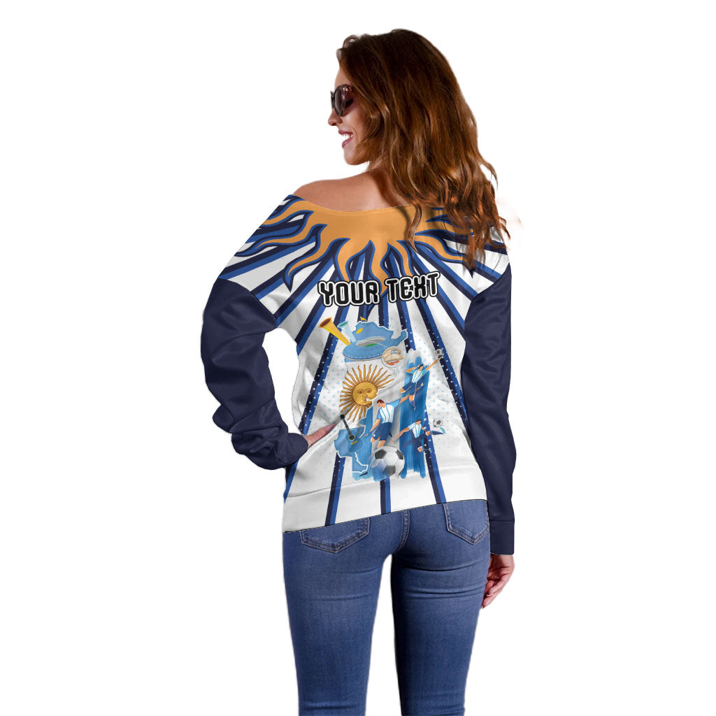 Personalized Argentina National Football Off Shoulder Sweater Sun Of May Retro Starburst Graphic Art