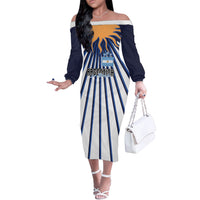 Personalized Argentina National Football Off The Shoulder Long Sleeve Dress Sun Of May Retro Starburst Graphic Art