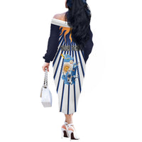 Personalized Argentina National Football Off The Shoulder Long Sleeve Dress Sun Of May Retro Starburst Graphic Art