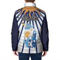 Personalized Argentina National Football Padded Jacket Sun Of May Retro Starburst Graphic Art
