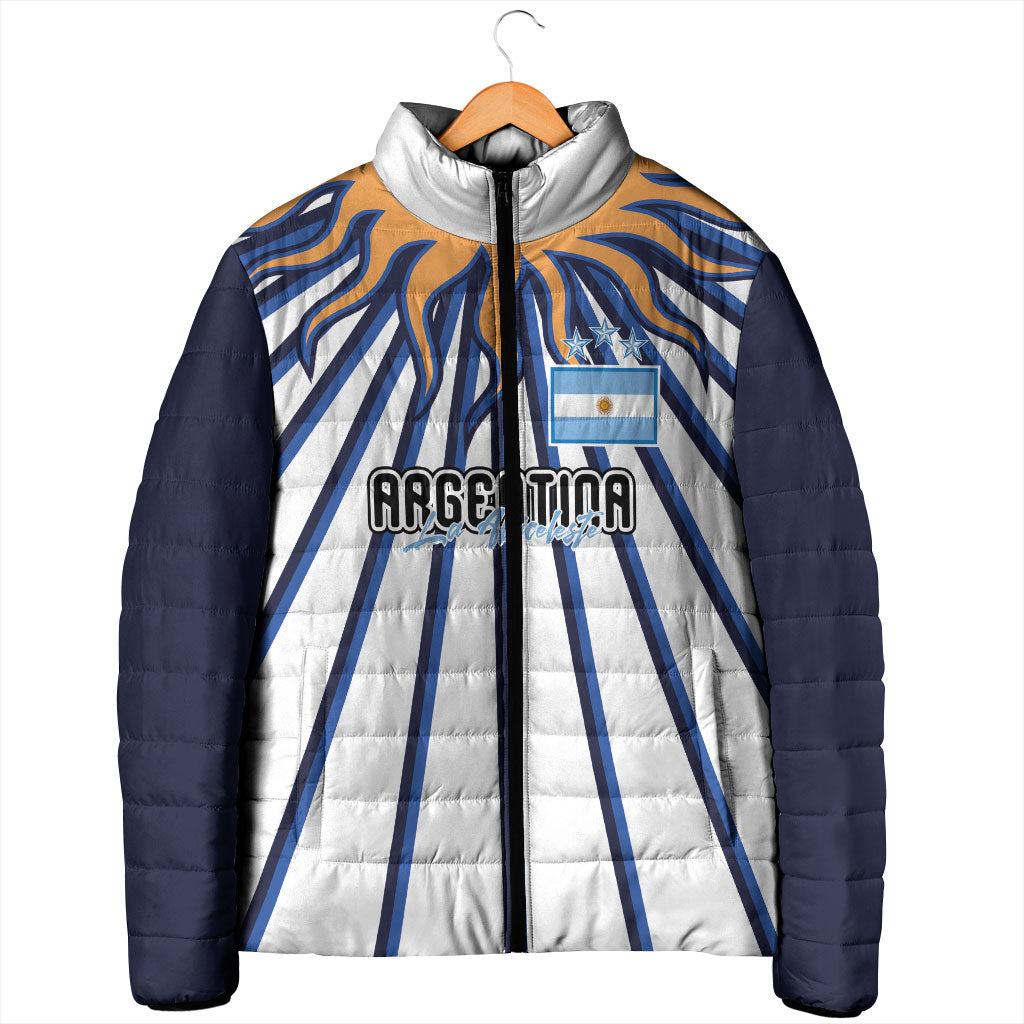Personalized Argentina National Football Padded Jacket Sun Of May Retro Starburst Graphic Art
