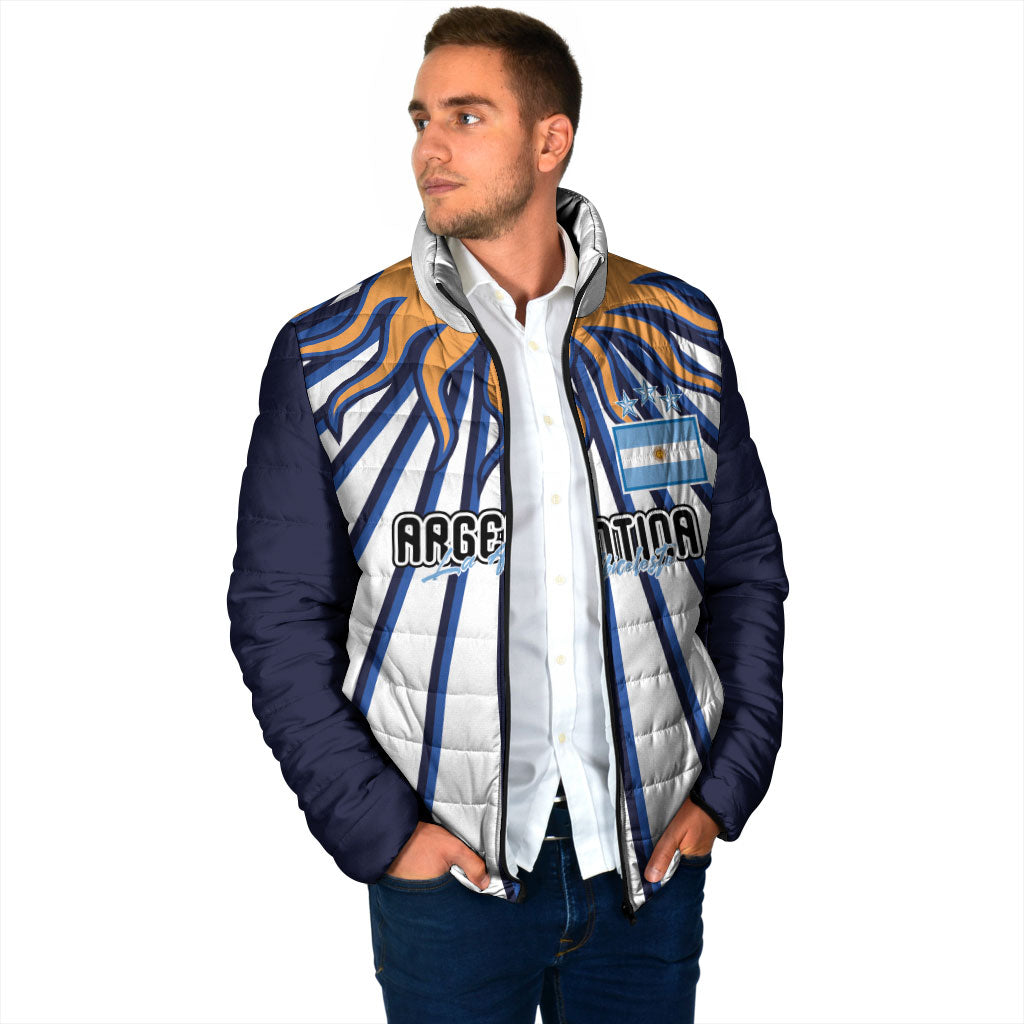 Personalized Argentina National Football Padded Jacket Sun Of May Retro Starburst Graphic Art
