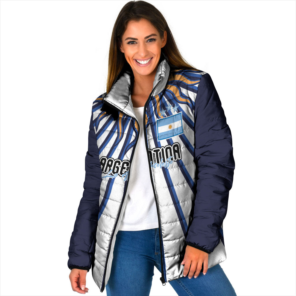 Personalized Argentina National Football Padded Jacket Sun Of May Retro Starburst Graphic Art
