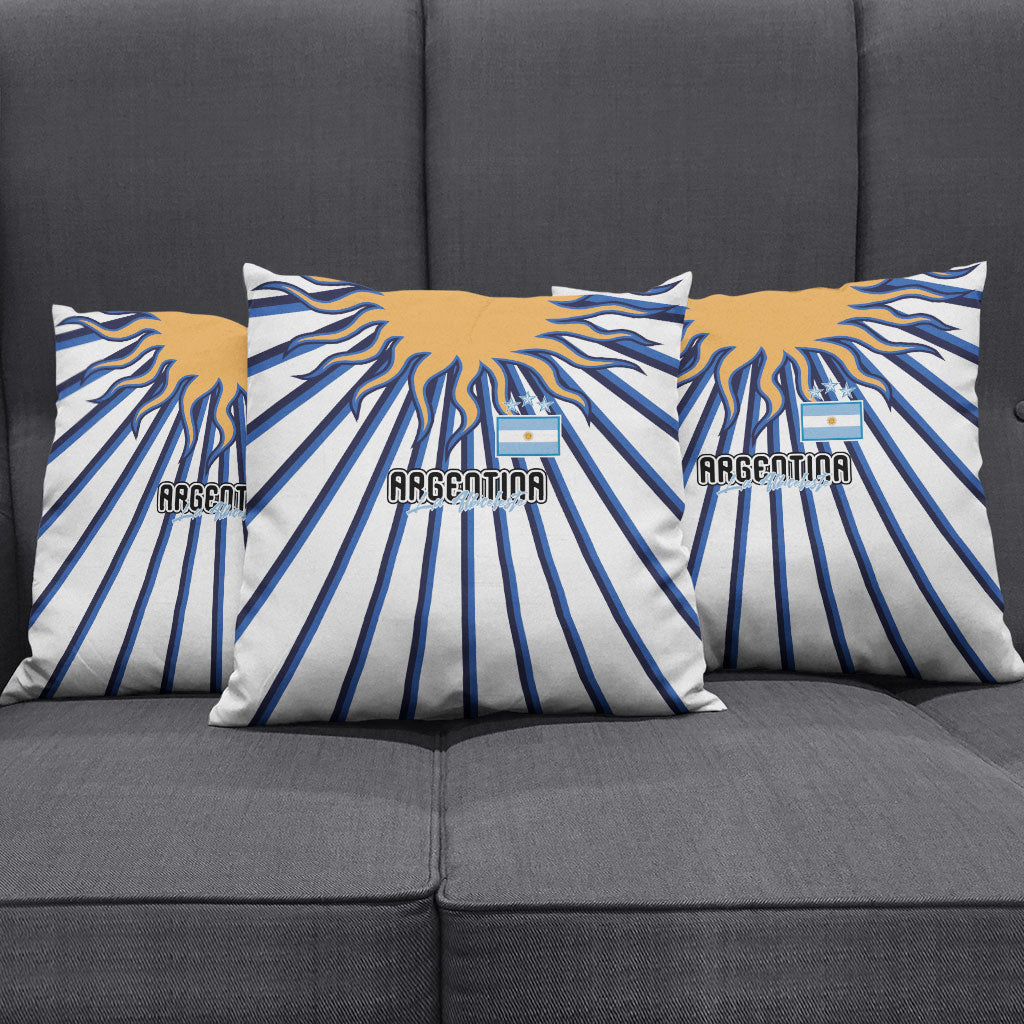 Argentina National Football Pillow Cover Sun Of May Retro Starburst Graphic Art