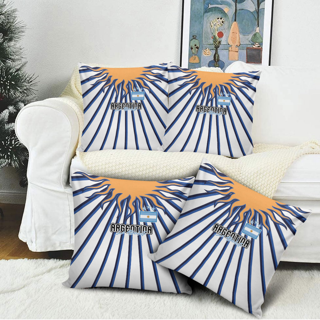 Argentina National Football Pillow Cover Sun Of May Retro Starburst Graphic Art