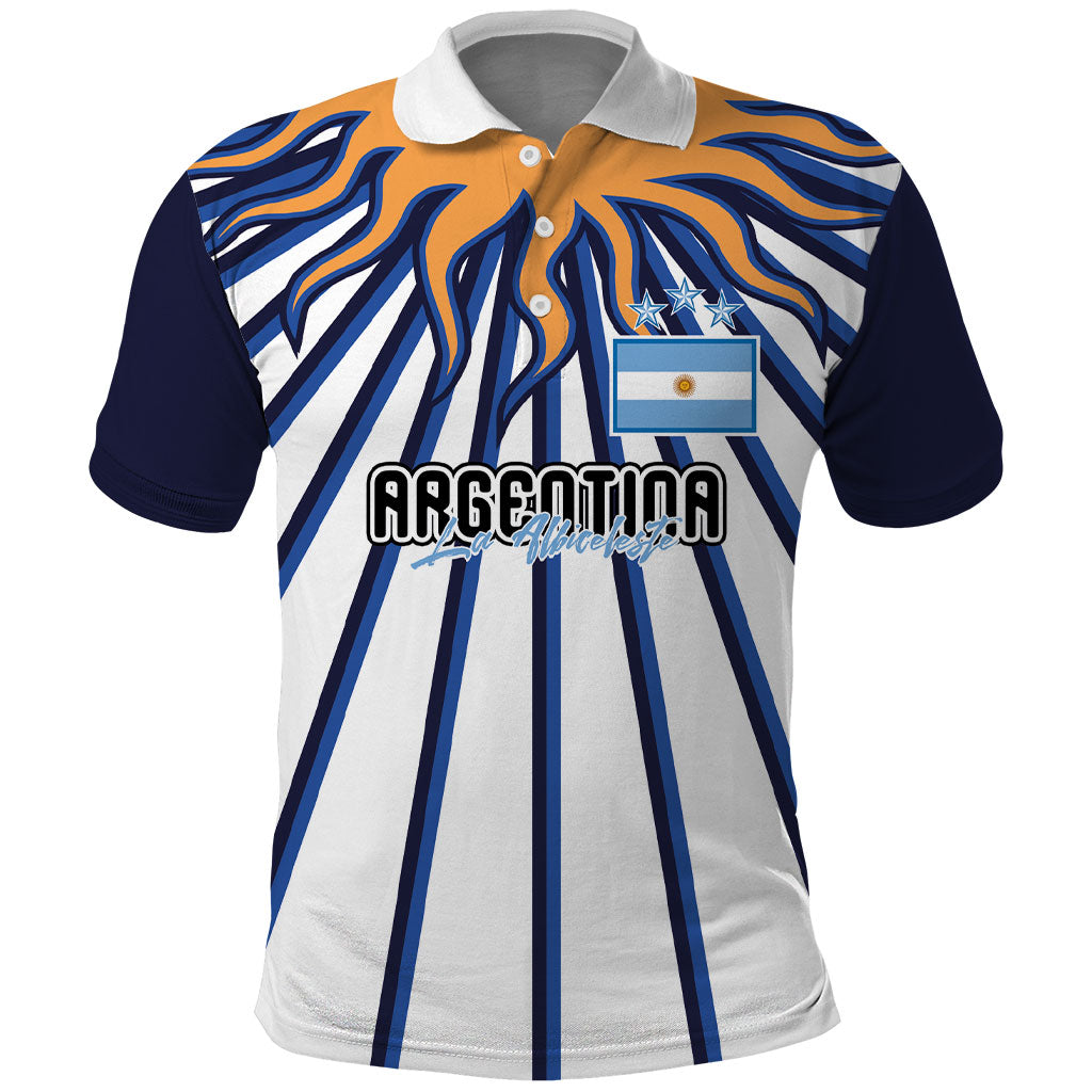Personalized Argentina National Football Polo Shirt Sun Of May Retro Starburst Graphic Art