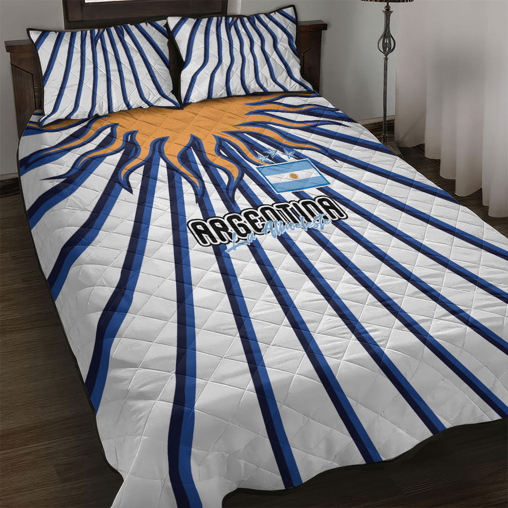 Argentina National Football Quilt Bed Set Sun Of May Retro Starburst Graphic Art