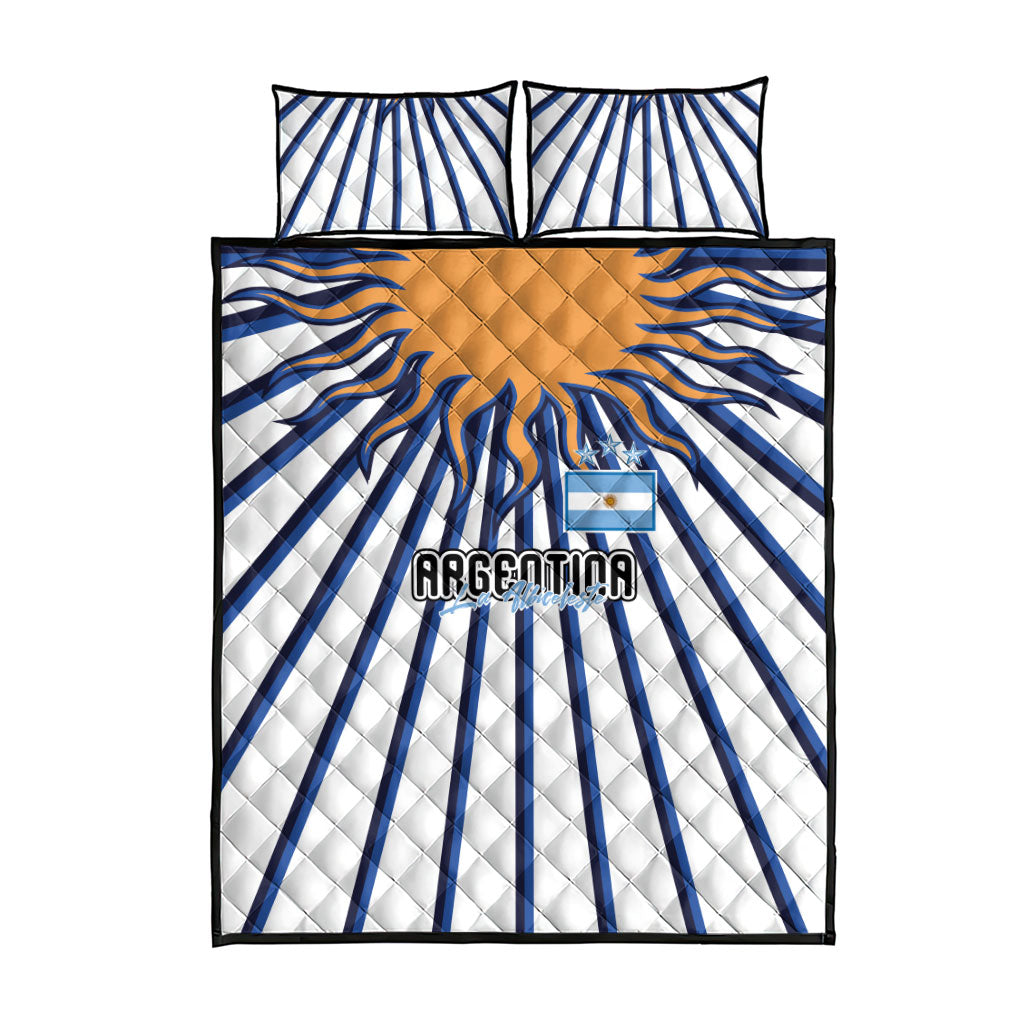 Argentina National Football Quilt Bed Set Sun Of May Retro Starburst Graphic Art