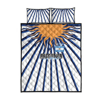 Argentina National Football Quilt Bed Set Sun Of May Retro Starburst Graphic Art