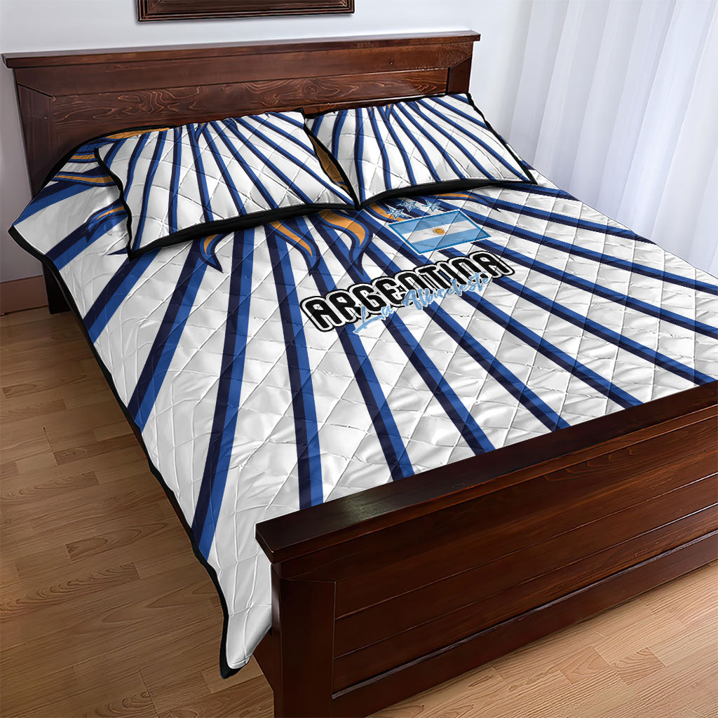 Argentina National Football Quilt Bed Set Sun Of May Retro Starburst Graphic Art