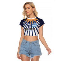 Personalized Argentina National Football Raglan Cropped T Shirt Sun Of May Retro Starburst Graphic Art