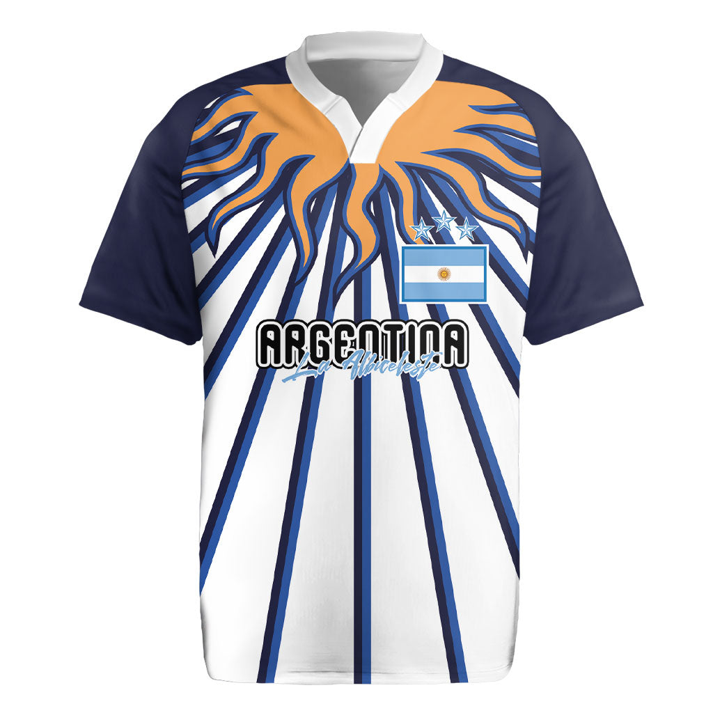 Personalized Argentina National Football Rugby Jersey Sun Of May Retro Starburst Graphic Art
