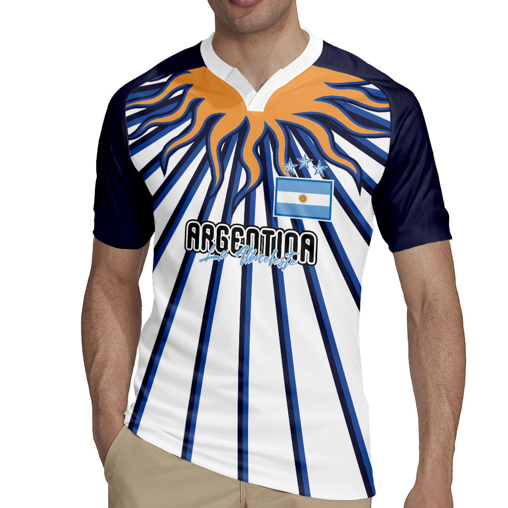 Personalized Argentina National Football Rugby Jersey Sun Of May Retro Starburst Graphic Art