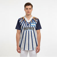 Personalized Argentina National Football Scrub Top Sun Of May Retro Starburst Graphic Art