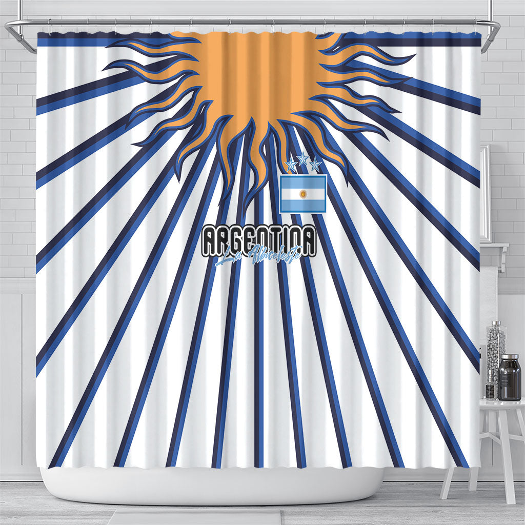 Argentina National Football Shower Curtain Sun Of May Retro Starburst Graphic Art